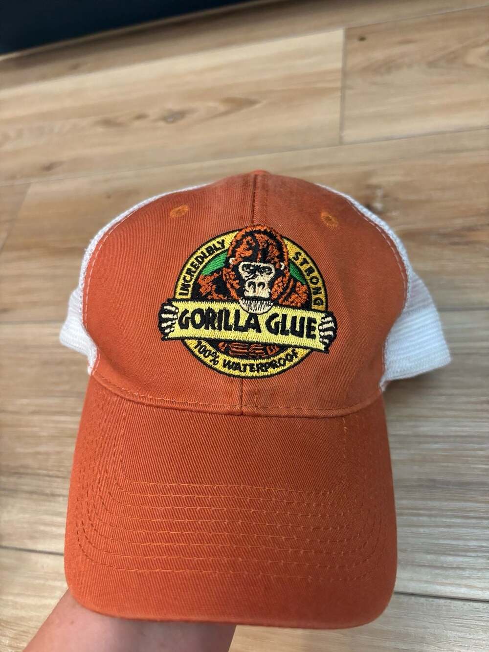 Gorilla Glue Orange and White Mesh Trucker Hat Cap Embroidered Logo Gorillatough